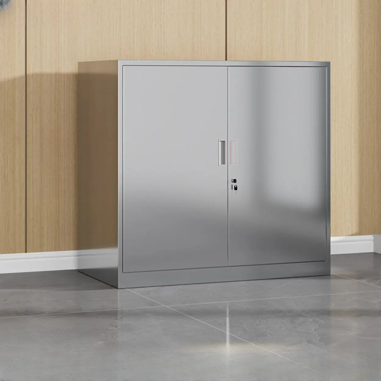 Stainless Steel Vertical Silver Filing Cabinet with Lock Image - 5