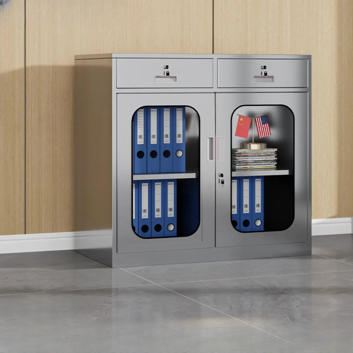 Stainless Steel Vertical Silver Filing Cabinet with Lock Image - 7