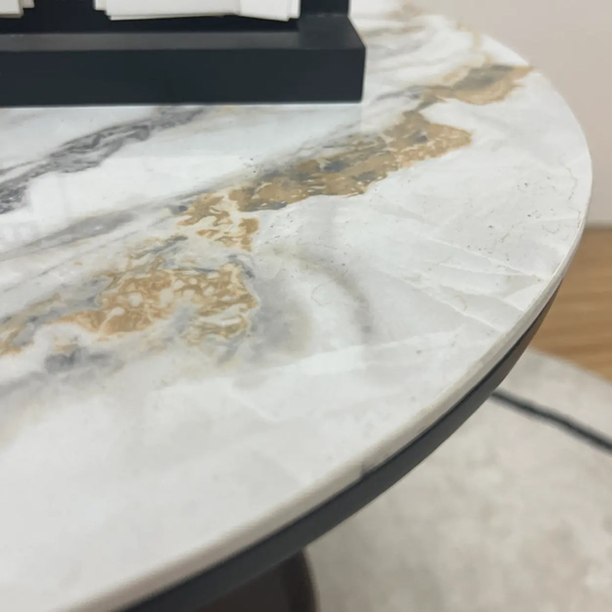 Standard Height Grey Steel Base Round Marble End Table Image - 3