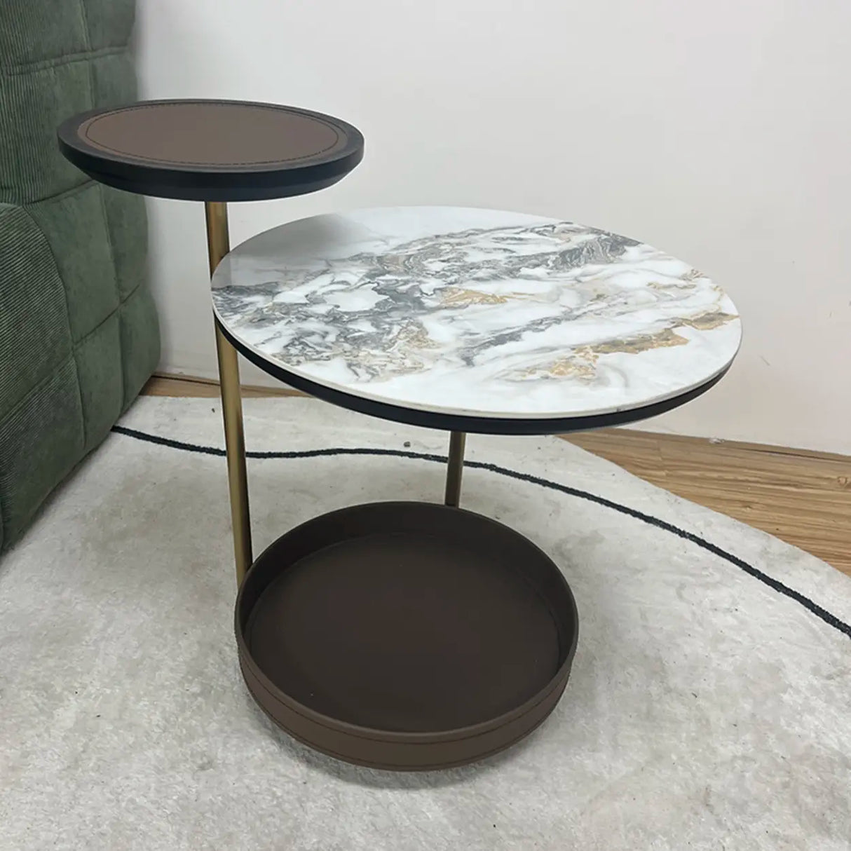 Standard Height Grey Steel Base Round Marble End Table Image - 4