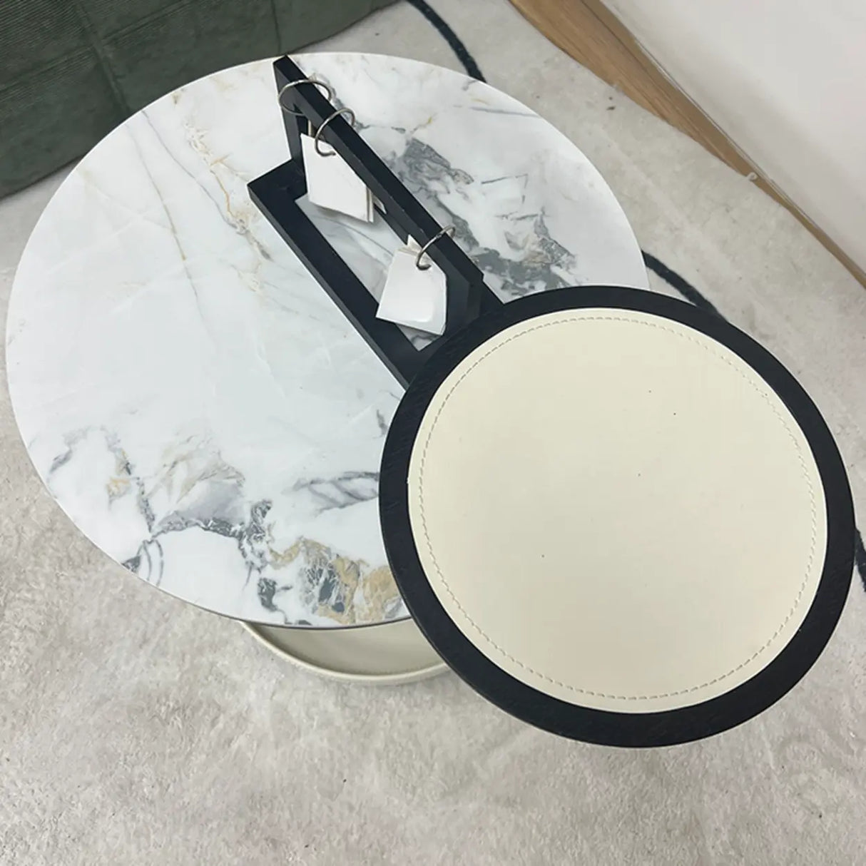 Standard Height Grey Steel Base Round Marble End Table Image - 6