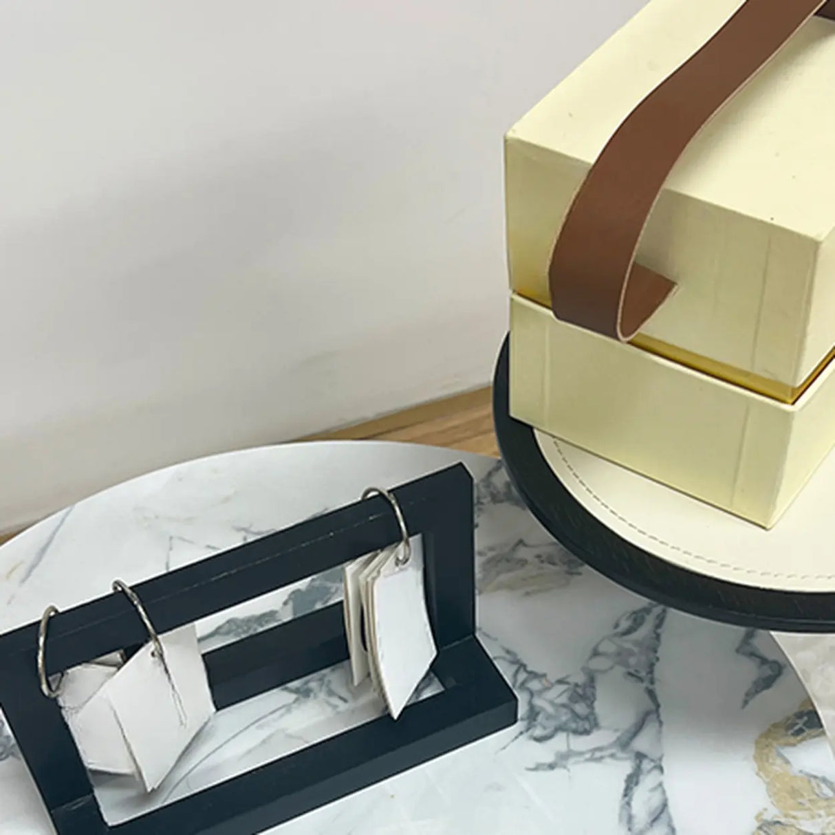 Standard Height Grey Steel Base Round Marble End Table Image - 7