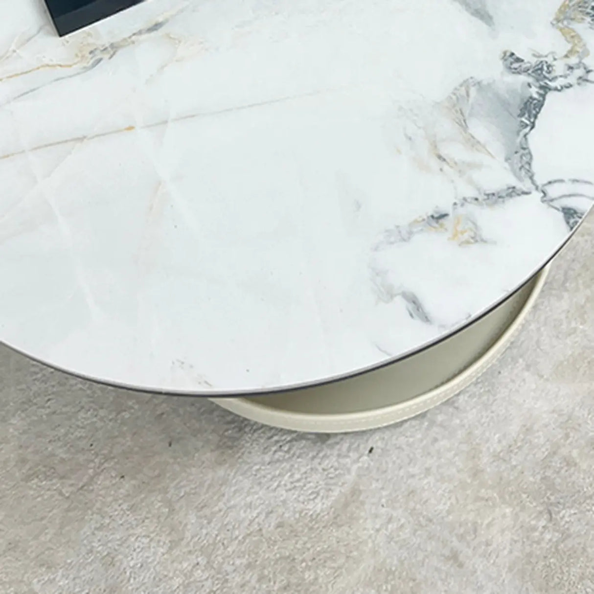 Standard Height Grey Steel Base Round Marble End Table Image - 8