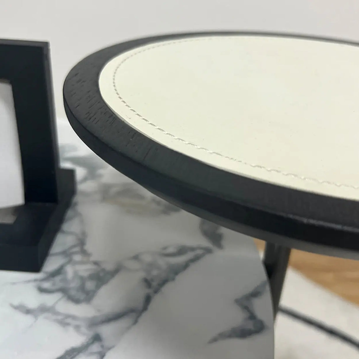 Standard Height Grey Steel Base Round Marble End Table Image - 9