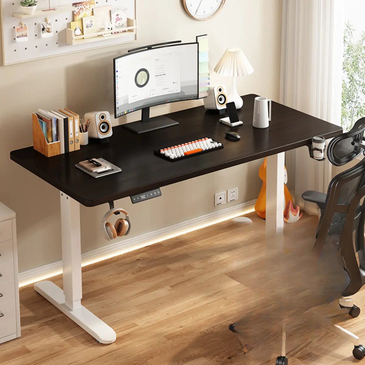 Standard Medium Height-Adjustable Wooden Writing Desk Image - 10