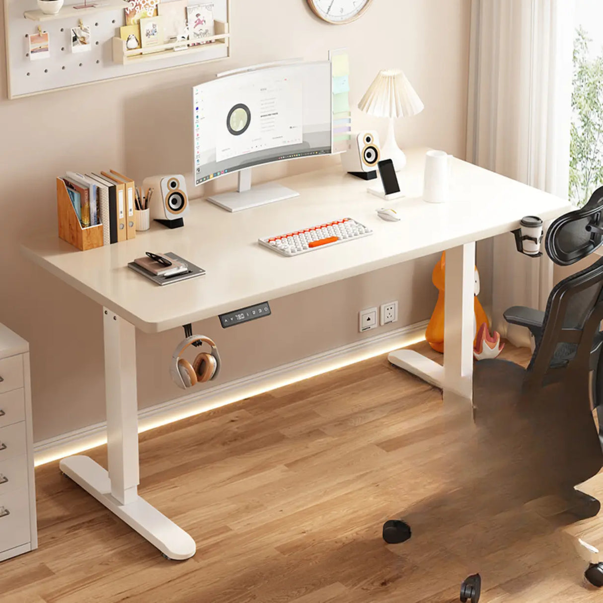 Standard Medium Height-Adjustable Wooden Writing Desk Image - 12