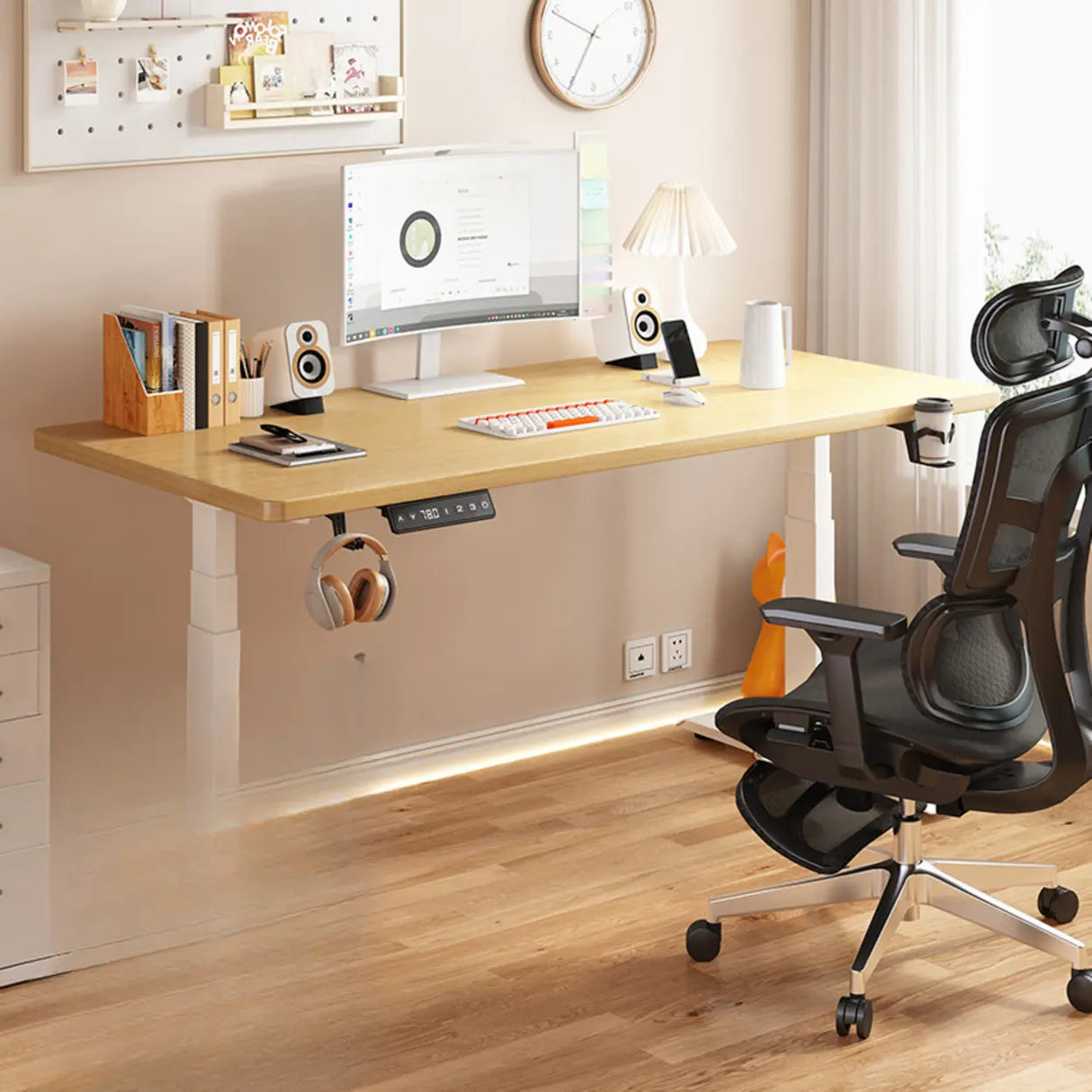 Standard Medium Height-Adjustable Wooden Writing Desk Image - 14