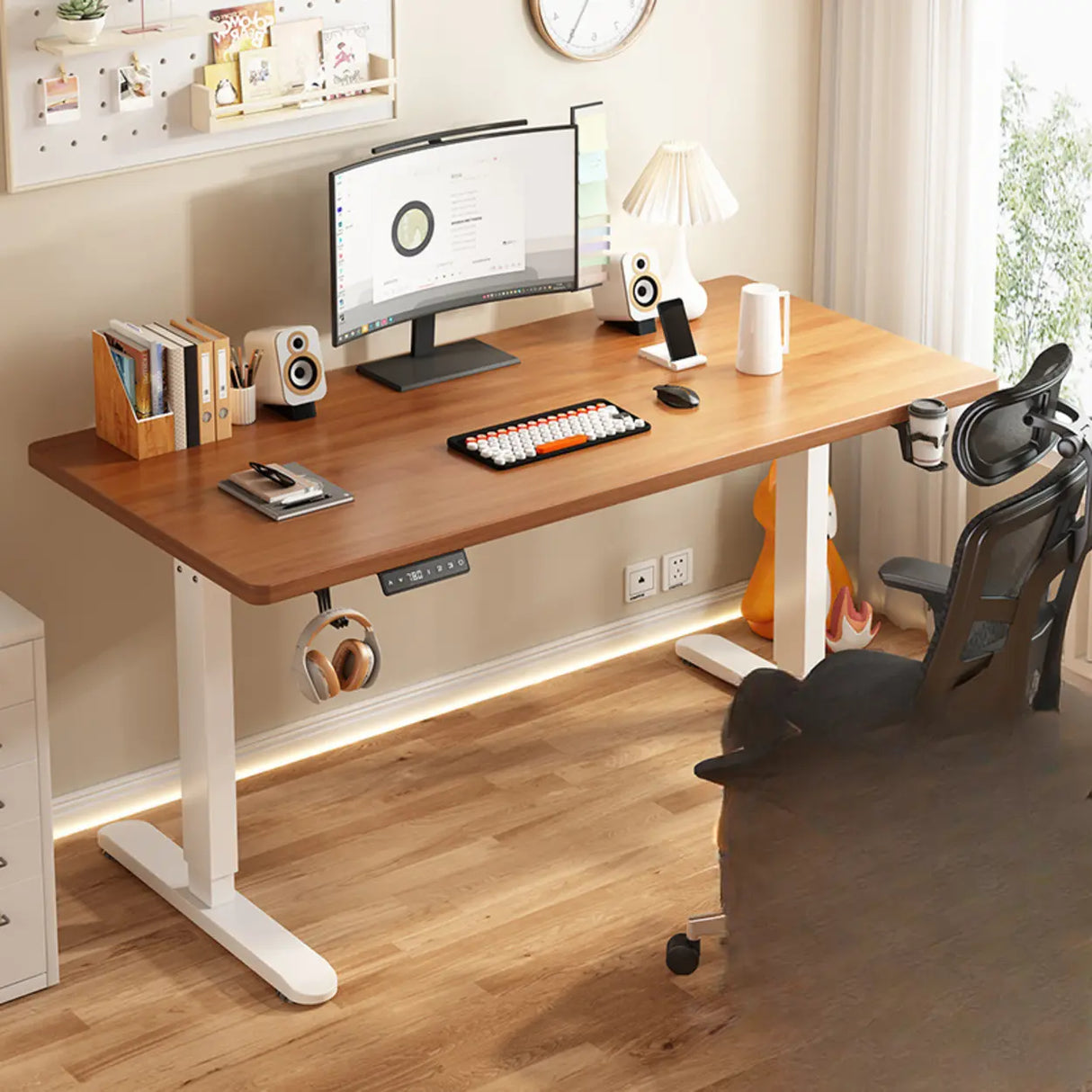 Standard Medium Height-Adjustable Wooden Writing Desk Image - 15