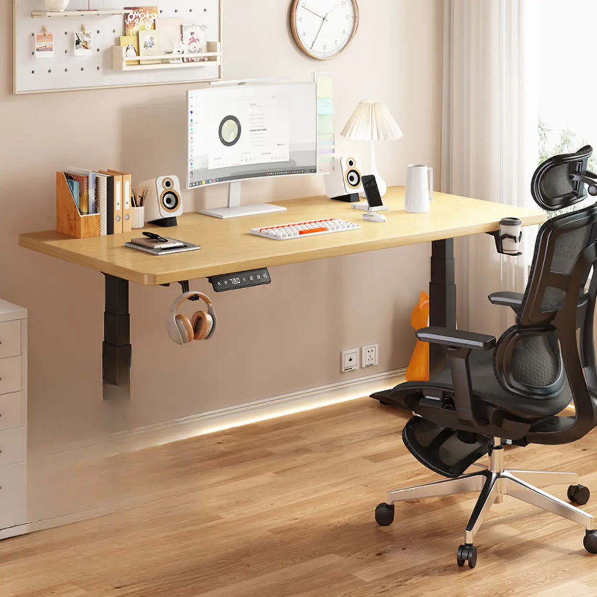 Standard Medium Height-Adjustable Wooden Writing Desk Image - 17