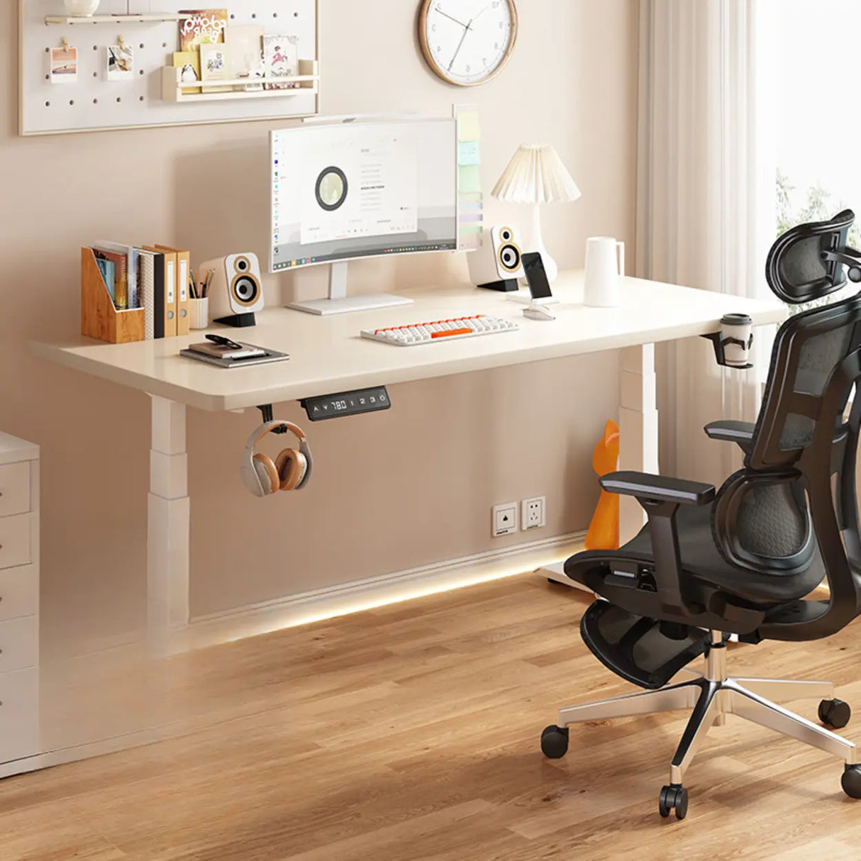 Standard Medium Height-Adjustable Wooden Writing Desk Image - 18