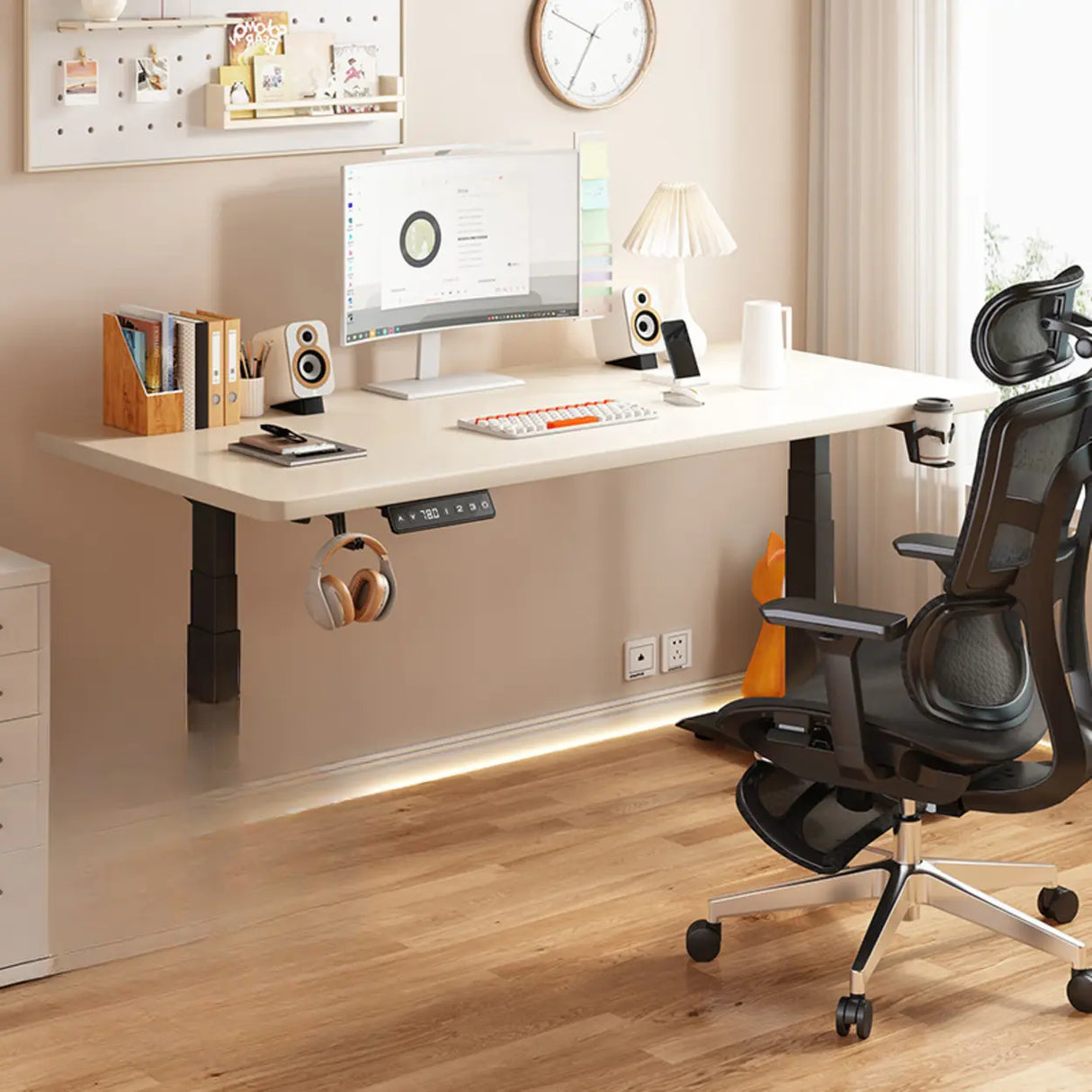 Standard Medium Height-Adjustable Wooden Writing Desk Image - 20