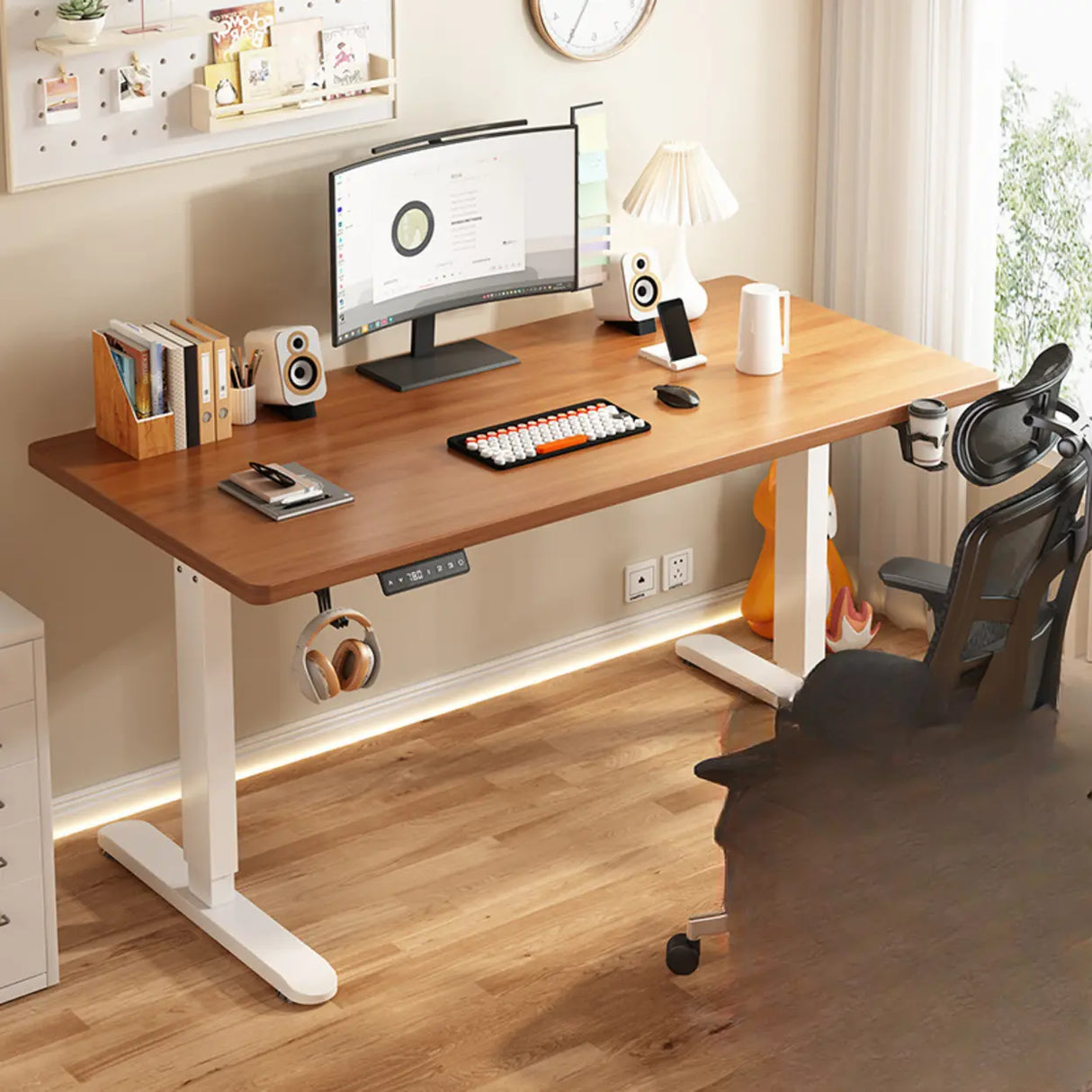 Standard Medium Height-Adjustable Wooden Writing Desk Image - 23
