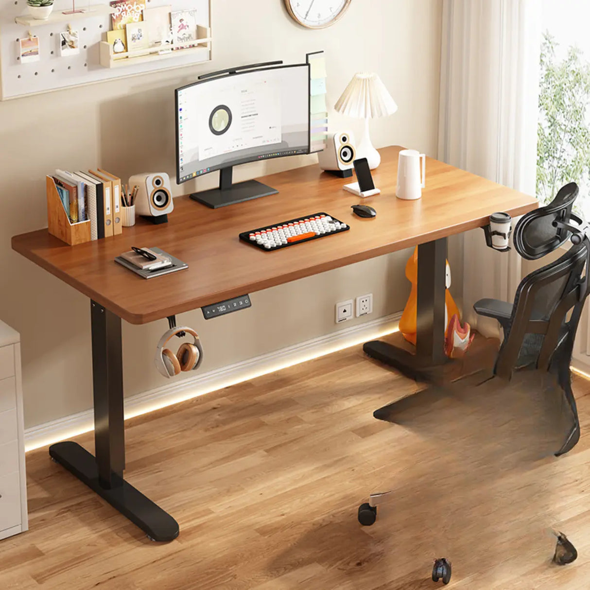 Standard Medium Height-Adjustable Wooden Writing Desk Image - 24