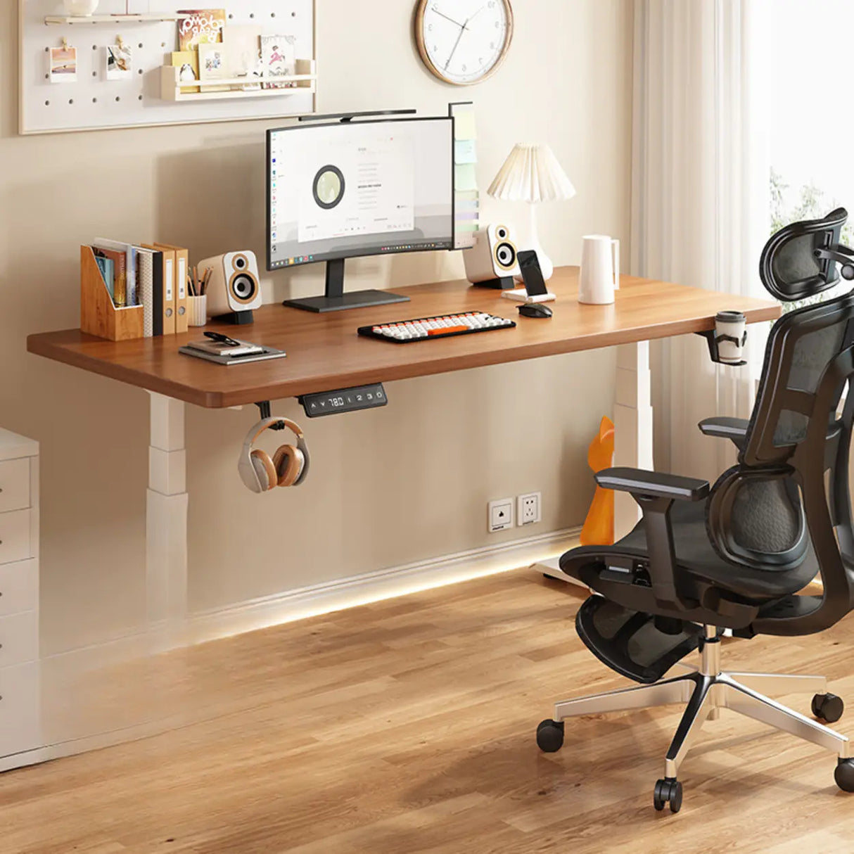 Standard Medium Height-Adjustable Wooden Writing Desk Image - 2