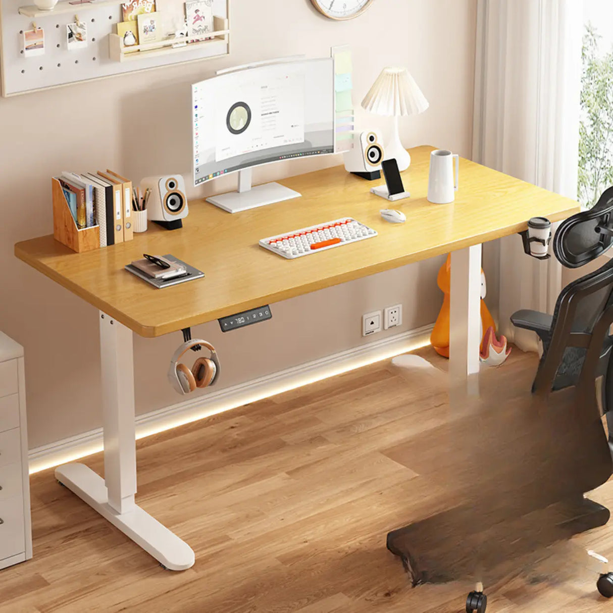Standard Medium Height-Adjustable Wooden Writing Desk Image - 3