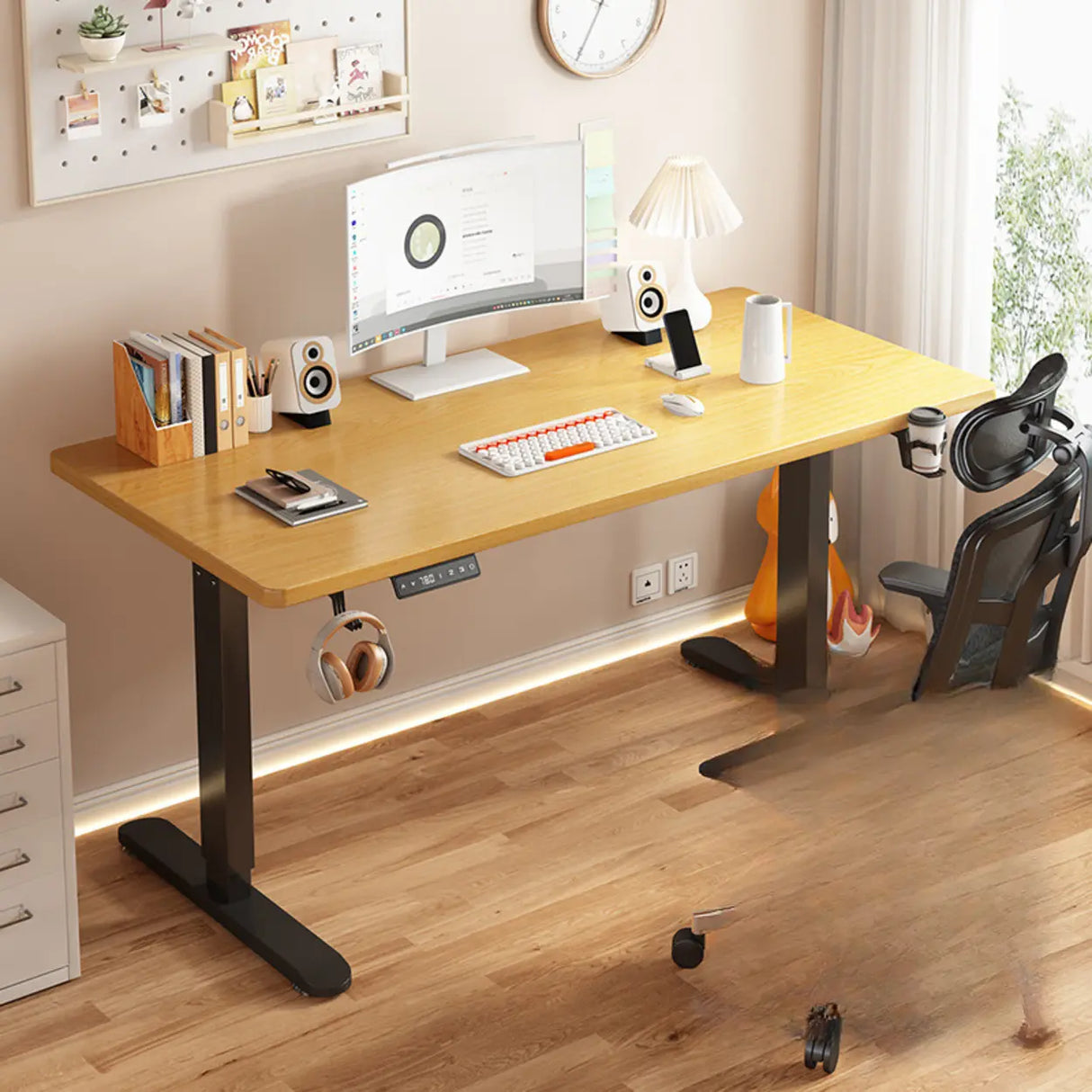 Standard Medium Height-Adjustable Wooden Writing Desk Image - 4