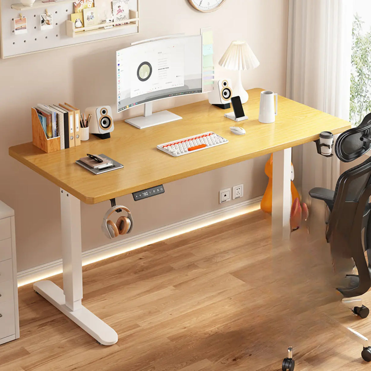 Standard Medium Height-Adjustable Wooden Writing Desk Image - 7