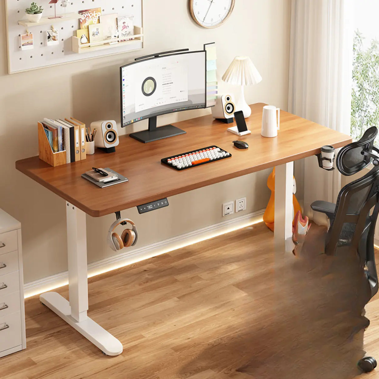 Standard Medium Height-Adjustable Wooden Writing Desk Image - 8