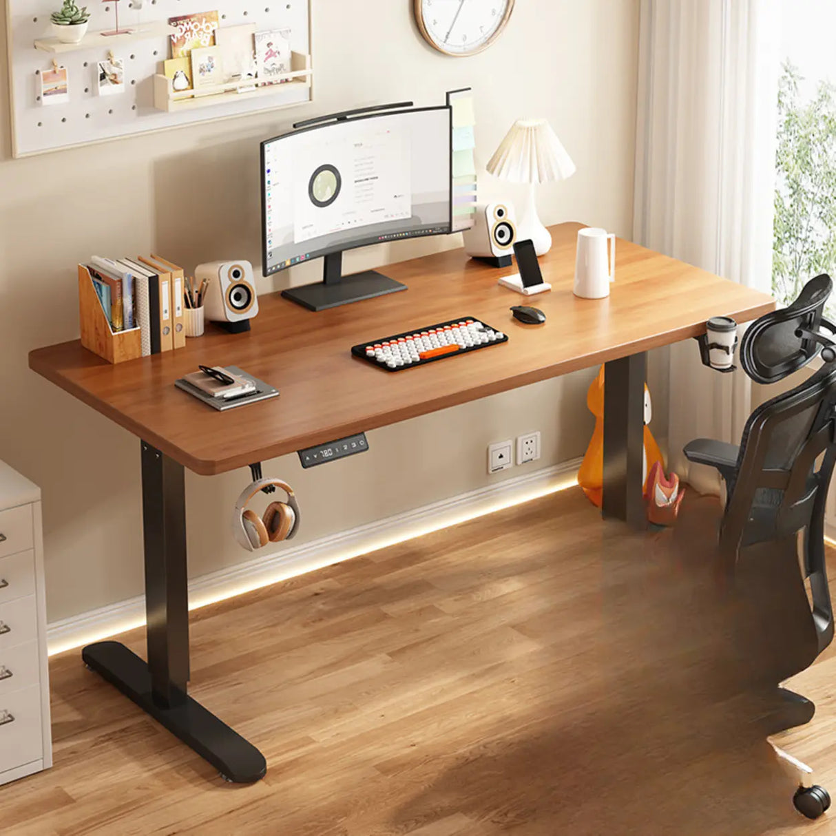 Standard Medium Height-Adjustable Wooden Writing Desk Image - 9