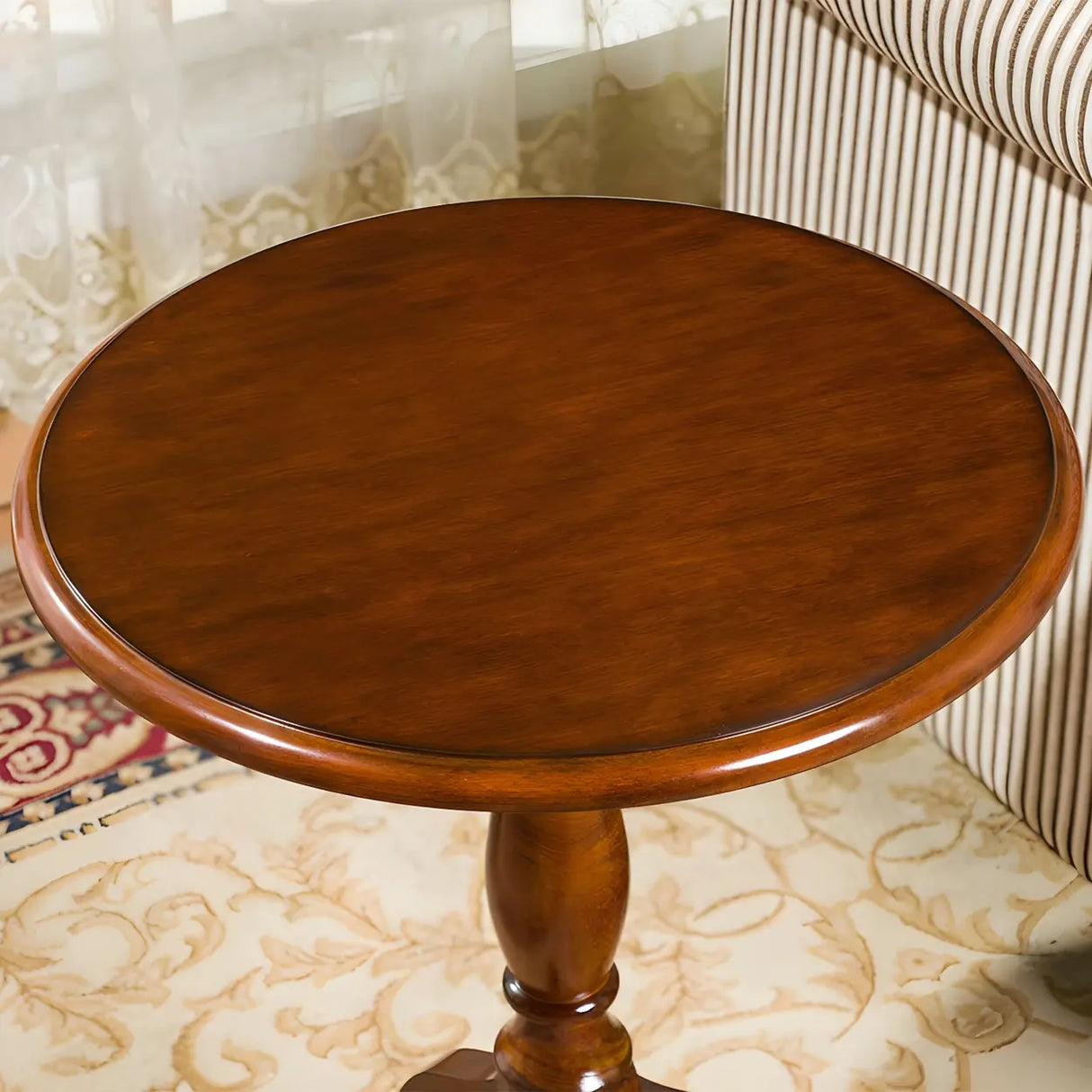 Standard Round Wood Frame Brown Tripod End Table Image - 11