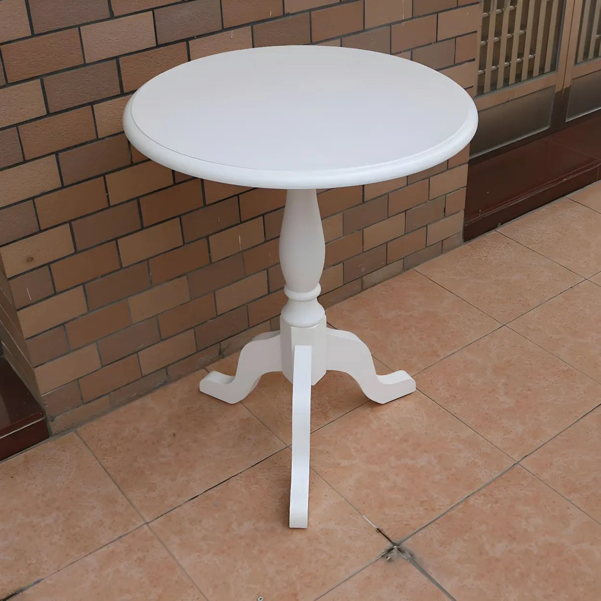 Standard Round Wood Frame Brown Tripod End Table Image - 3