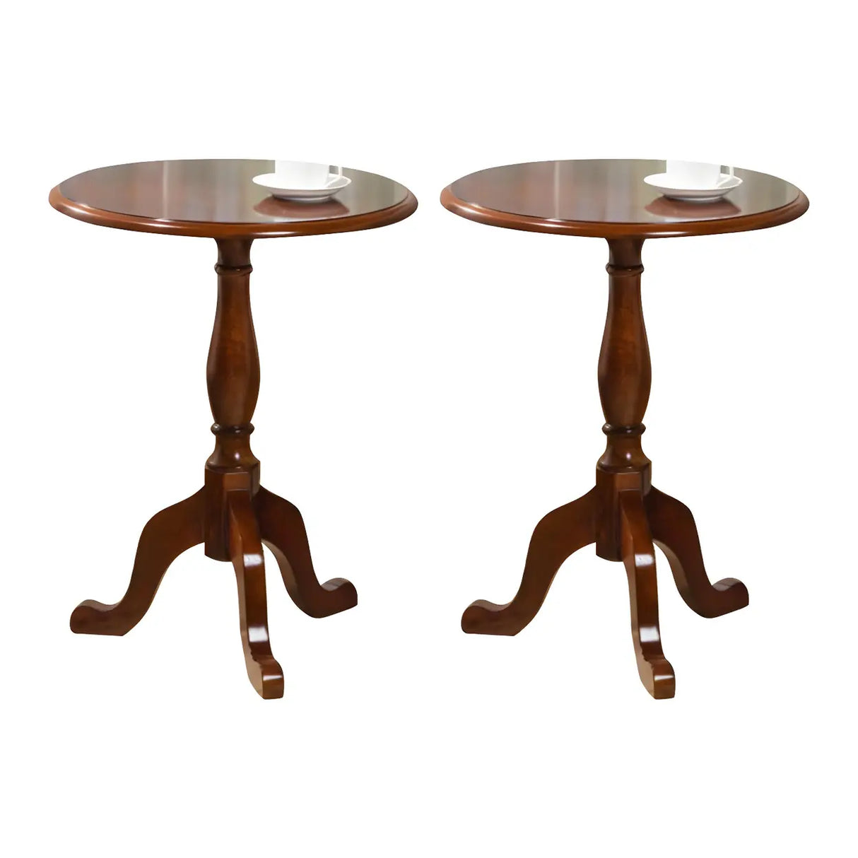 Standard Round Wood Frame Brown Tripod End Table Image - 7