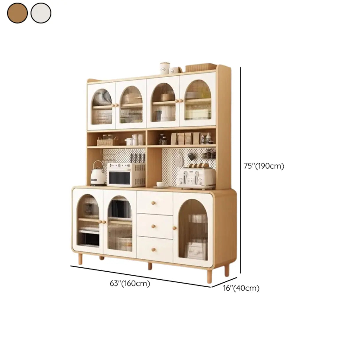 Standard Size Arched Door Cream Glazed Open Storage Buffet Image - 10