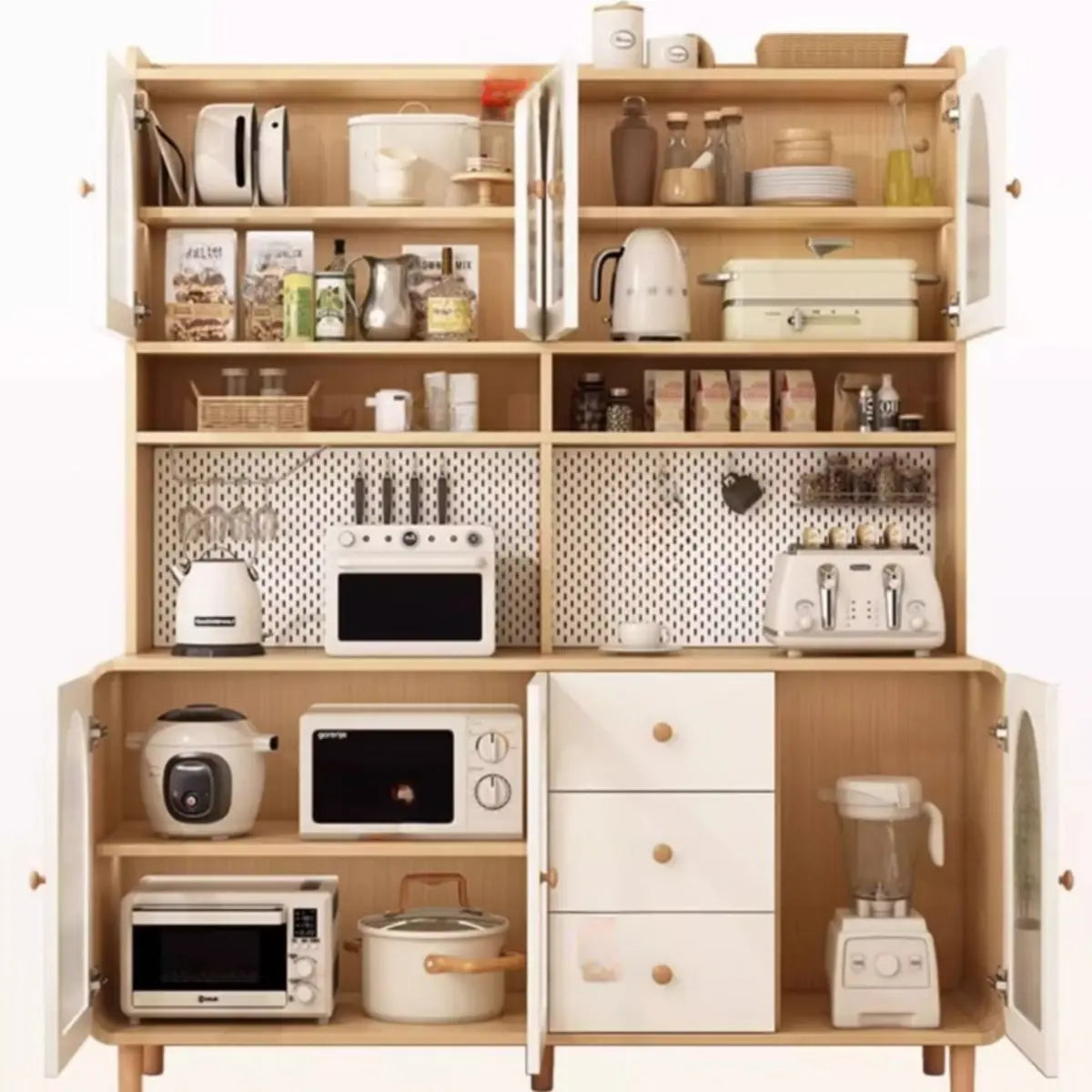 Standard Size Arched Door Cream Glazed Open Storage Buffet Image - 4