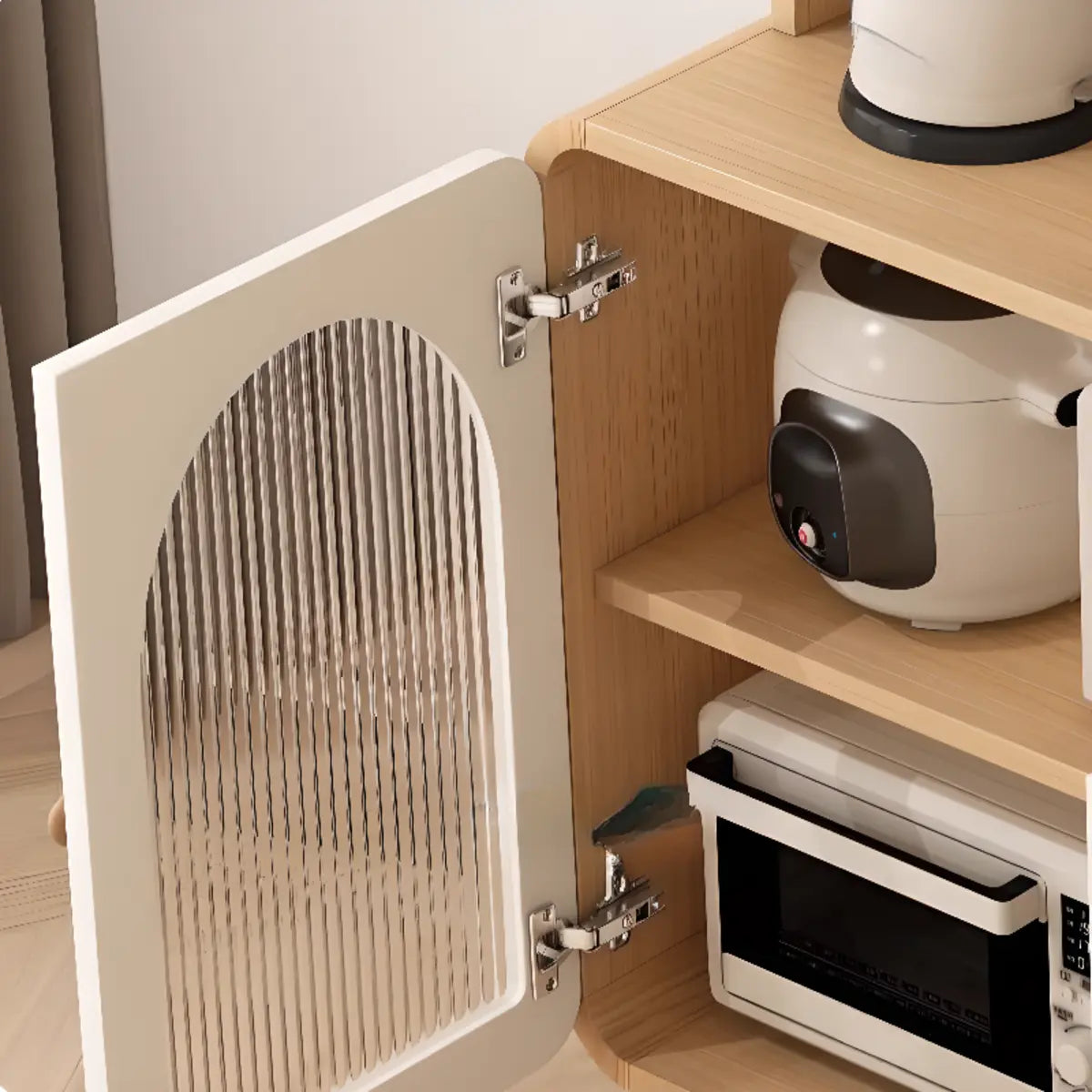 Standard Size Arched Door Cream Glazed Open Storage Buffet Image - 6