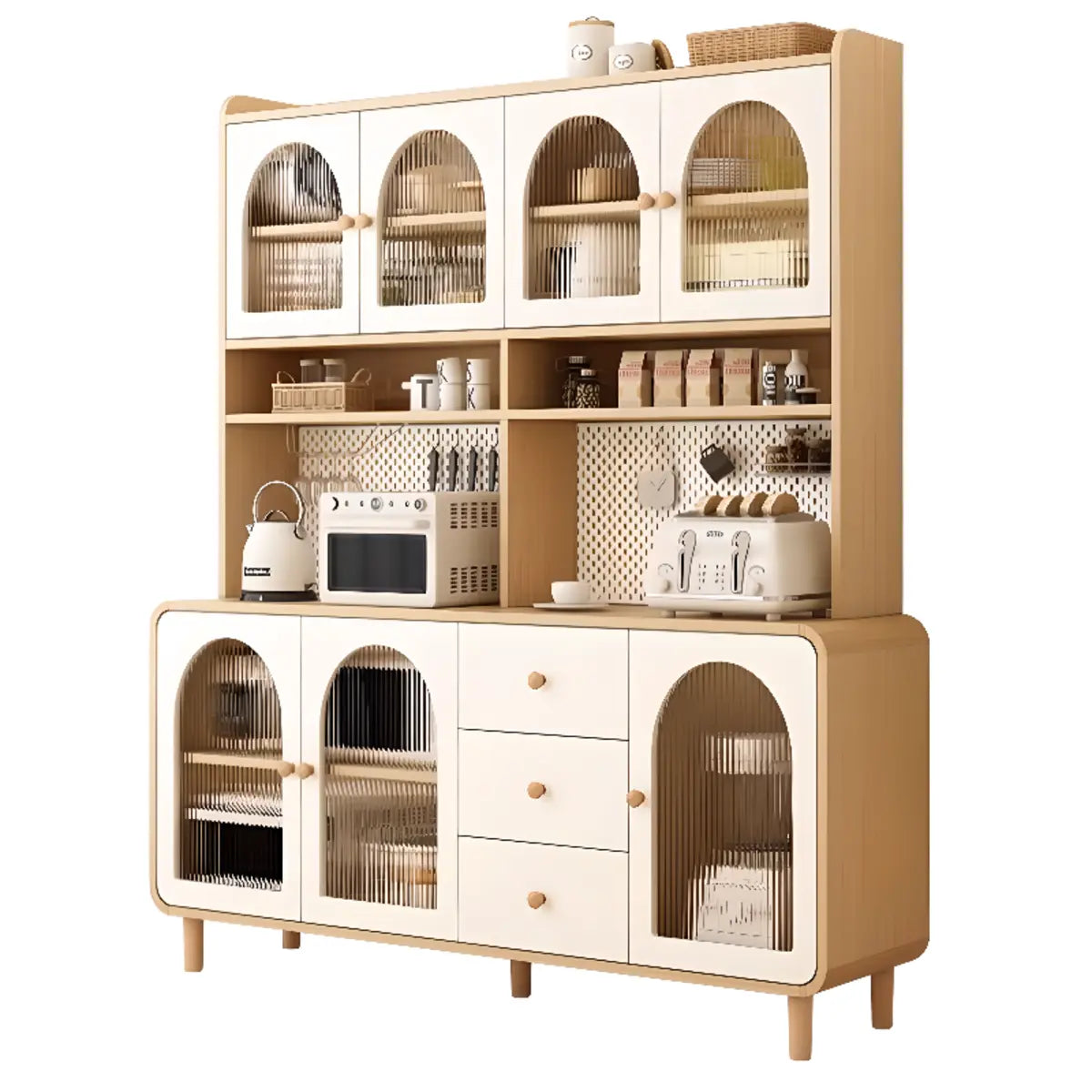 Standard Size Arched Door Cream Glazed Open Storage Buffet Image - 7