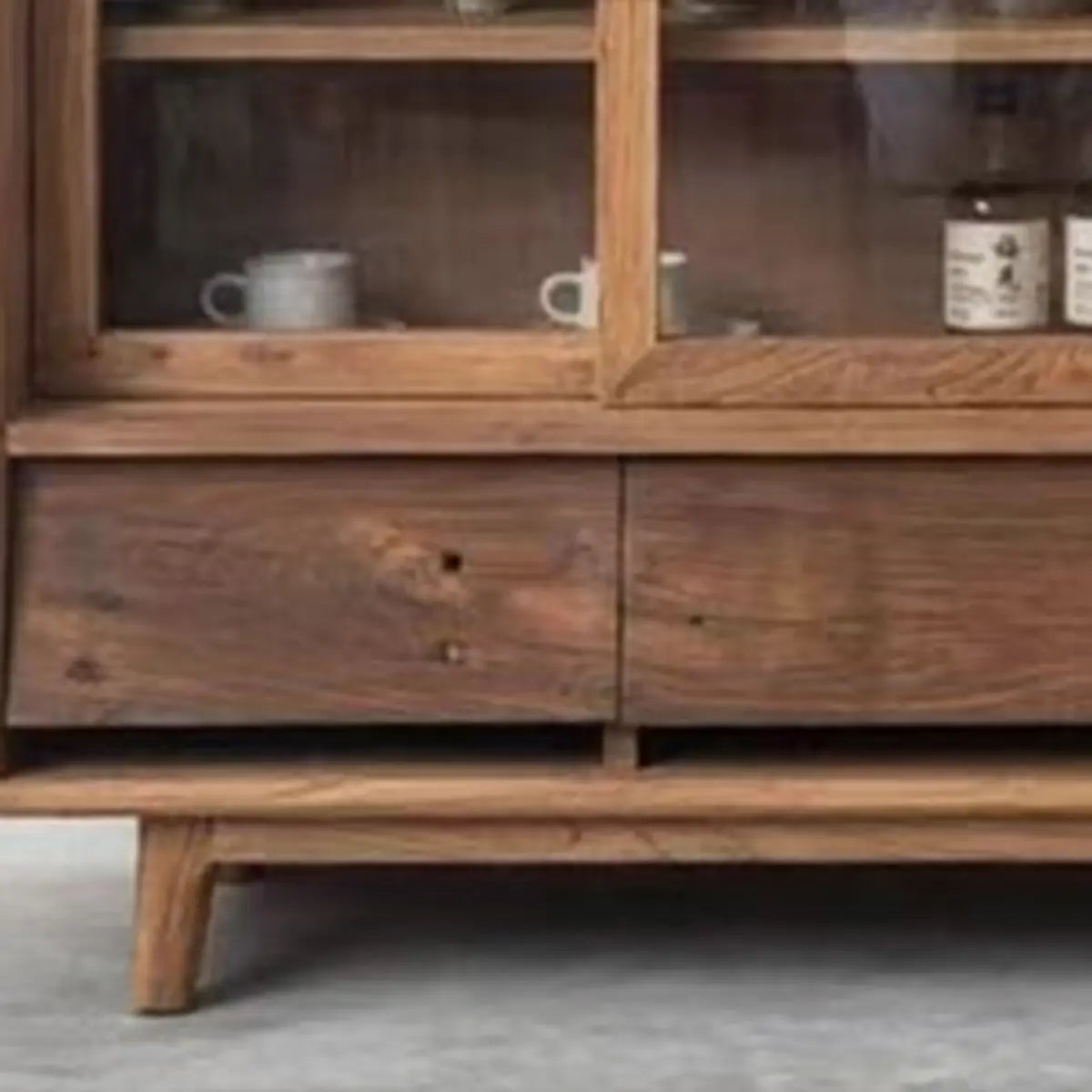 Standard Size Oak Natural Sliding Clear Doors Buffet Cabinet Image - 6