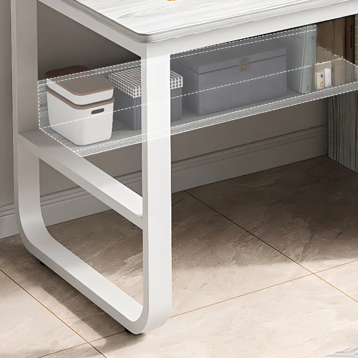 Standard Wooden Writing Desk with Drawers and Shelves Image - 13