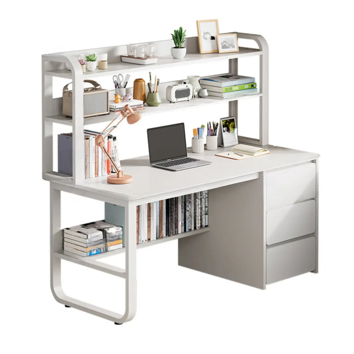 Standard Wooden Writing Desk with Drawers and Shelves Image - 14