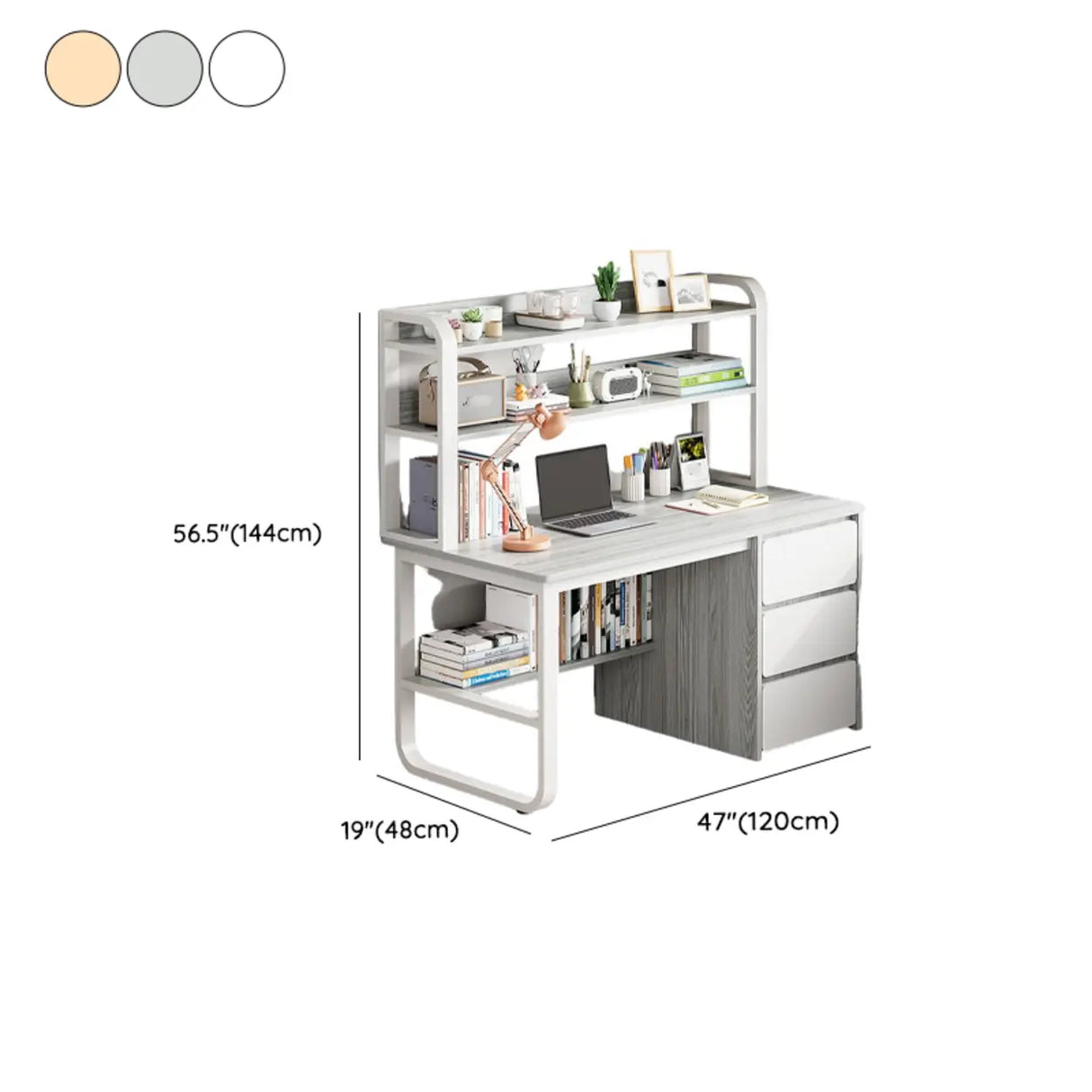 Standard Wooden Writing Desk with Drawers and Shelves Image - 16