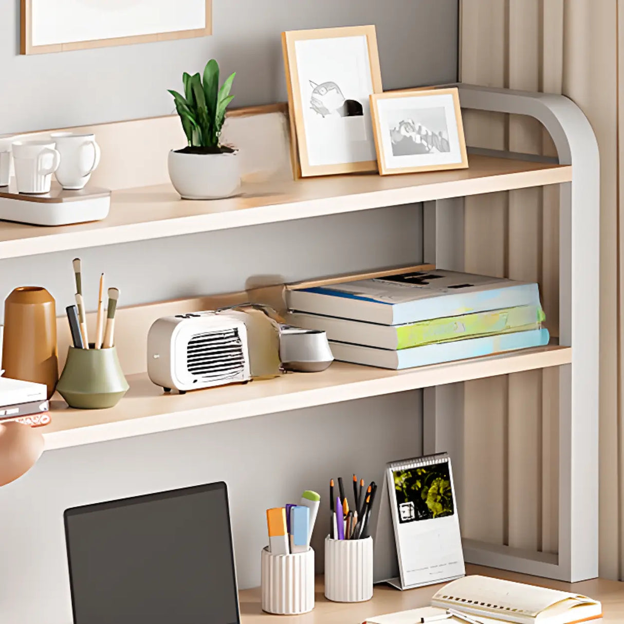 Standard Wooden Writing Desk with Drawers and Shelves Image - 4