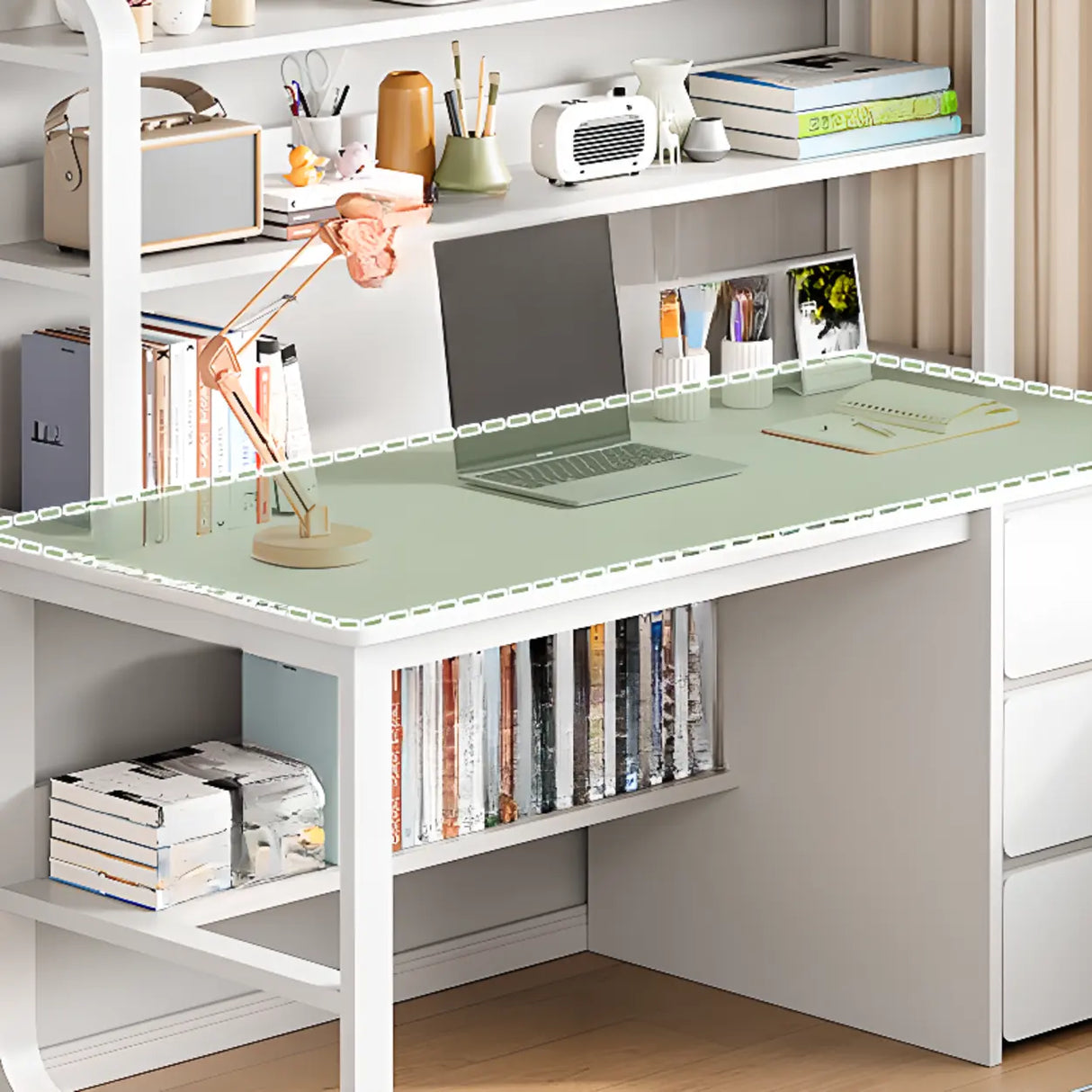 Standard Wooden Writing Desk with Drawers and Shelves Image - 6