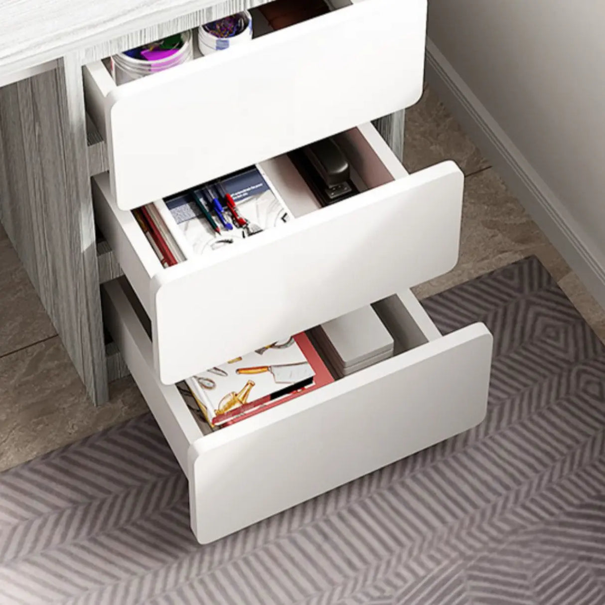 Standard Wooden Writing Desk with Drawers and Shelves Image - 8