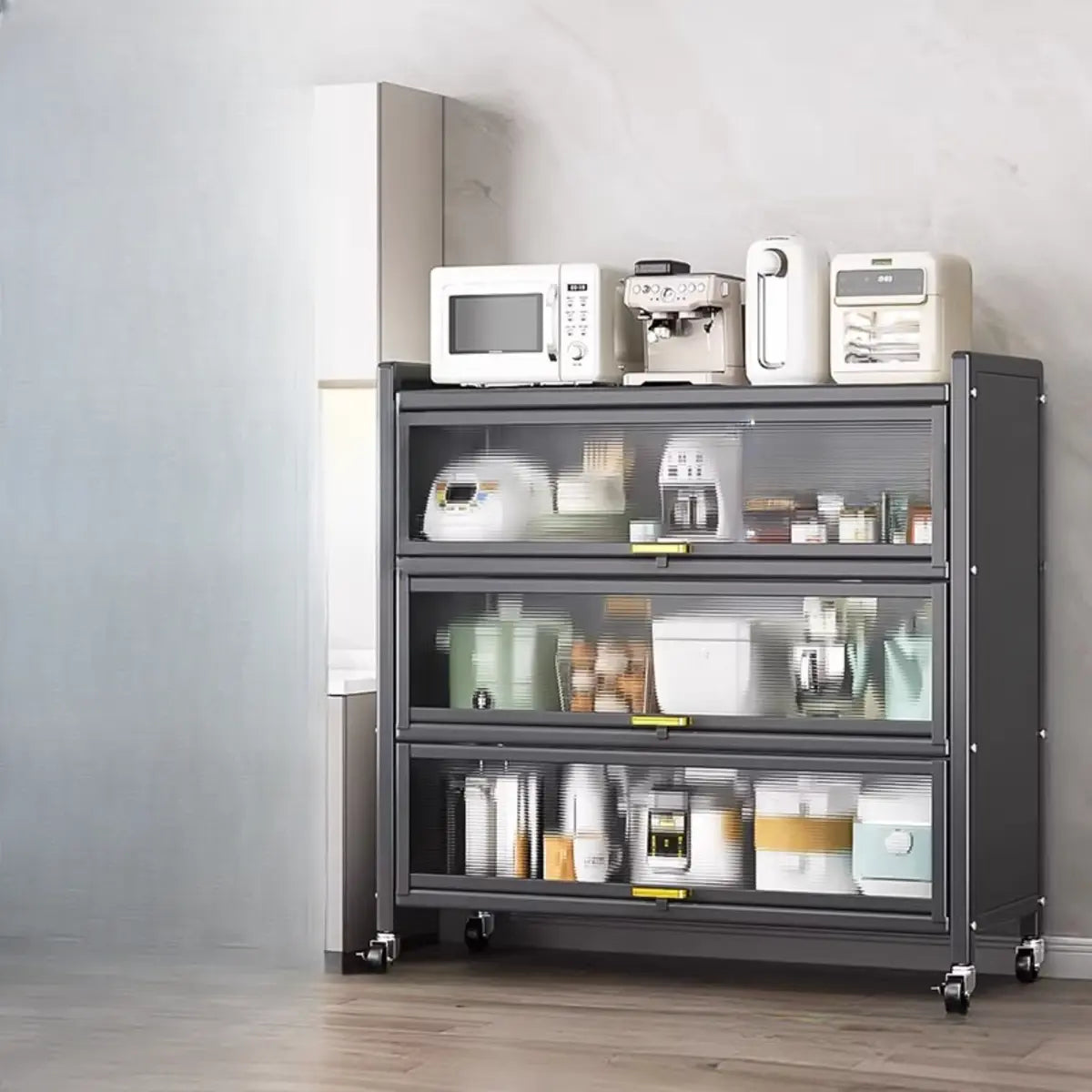 Steel Dining Hutch Storage China Cabinet Pantry Grey Image - 17