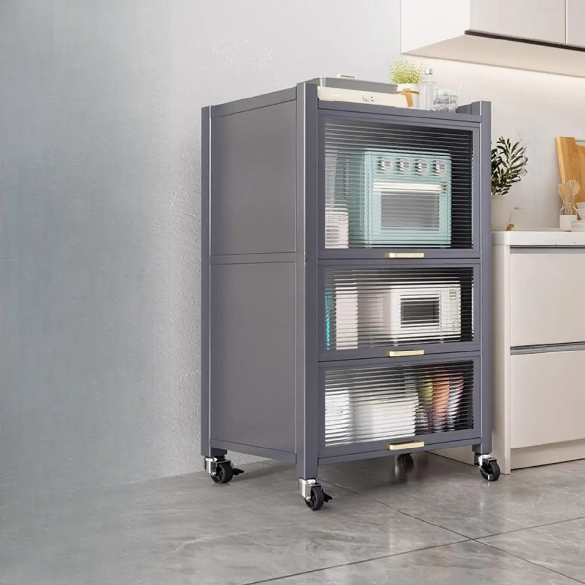 Steel Dining Hutch Storage China Cabinet Pantry Grey Image - 27