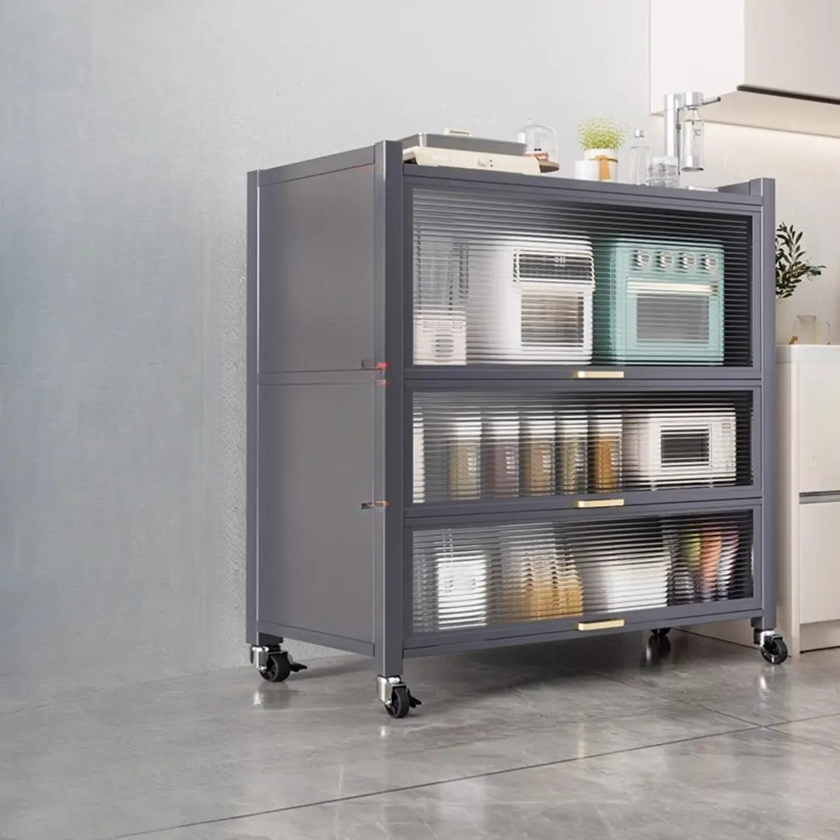 Steel Dining Hutch Storage China Cabinet Pantry Grey Image - 29