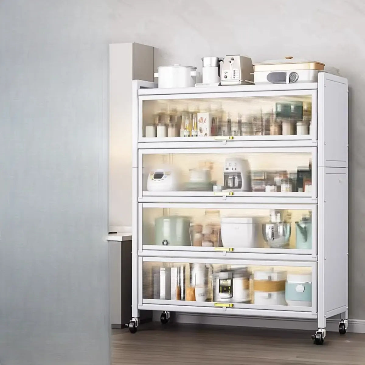 Steel Dining Hutch Storage China Cabinet Pantry Grey Image - 48