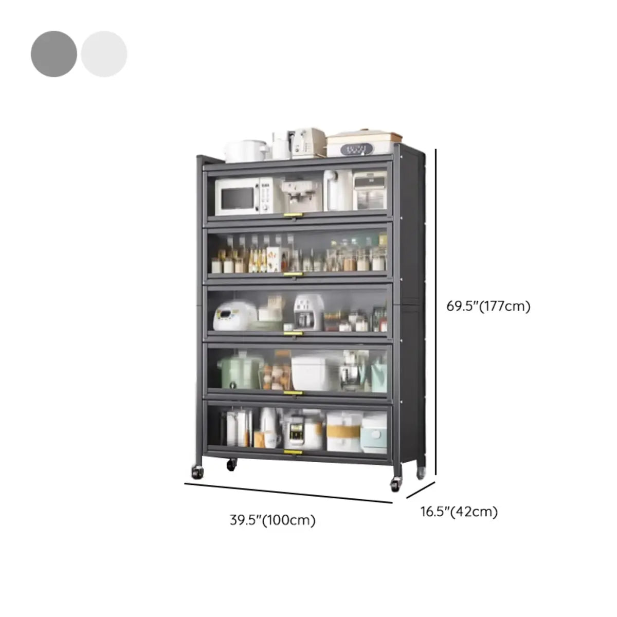 Steel Dining Hutch Storage China Cabinet Pantry Grey