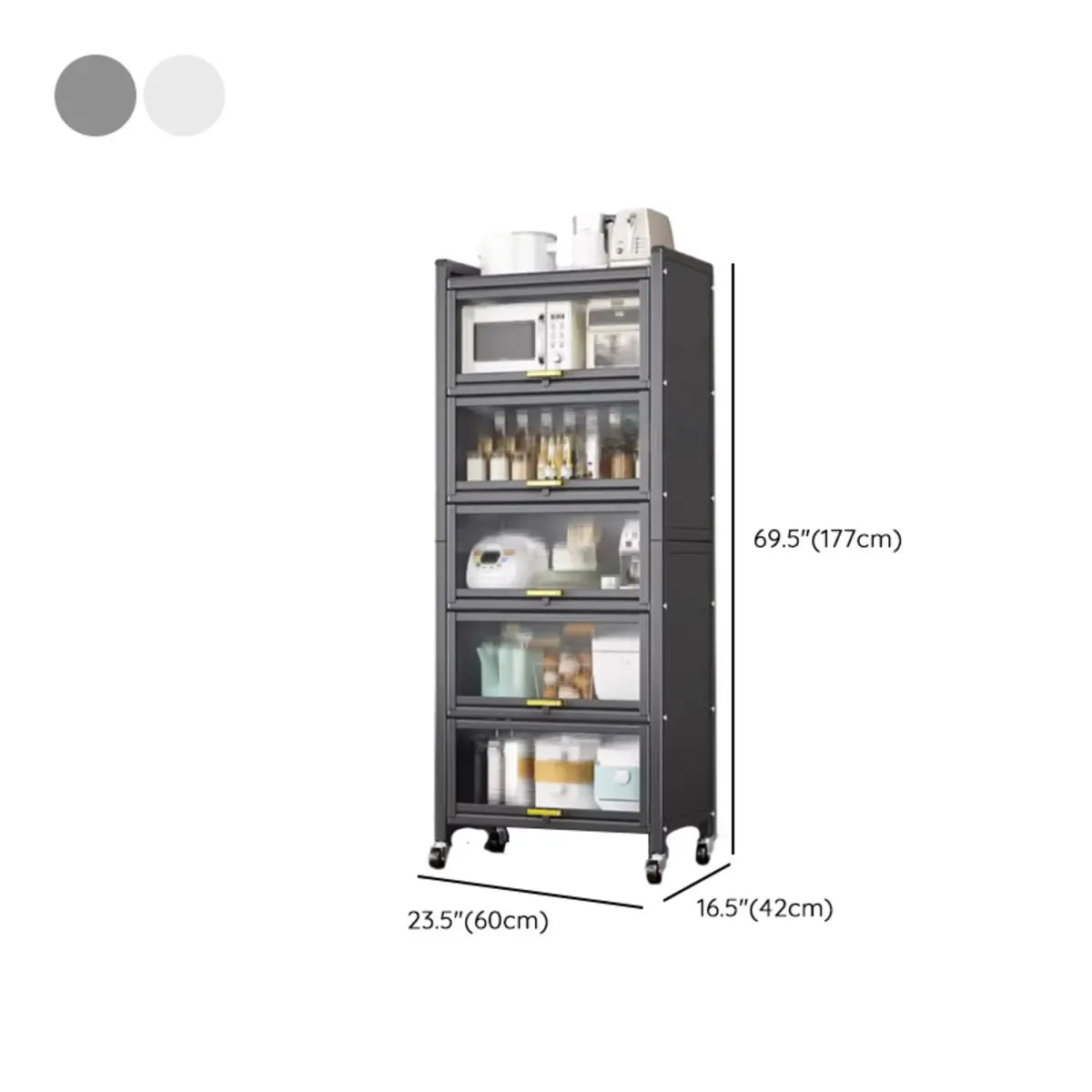 Steel Dining Hutch Storage China Cabinet Pantry Grey Image - 62