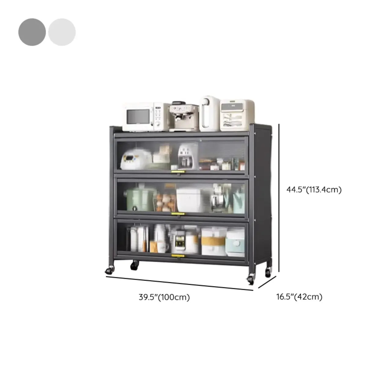 Steel Dining Hutch Storage China Cabinet Pantry Grey Image - 69