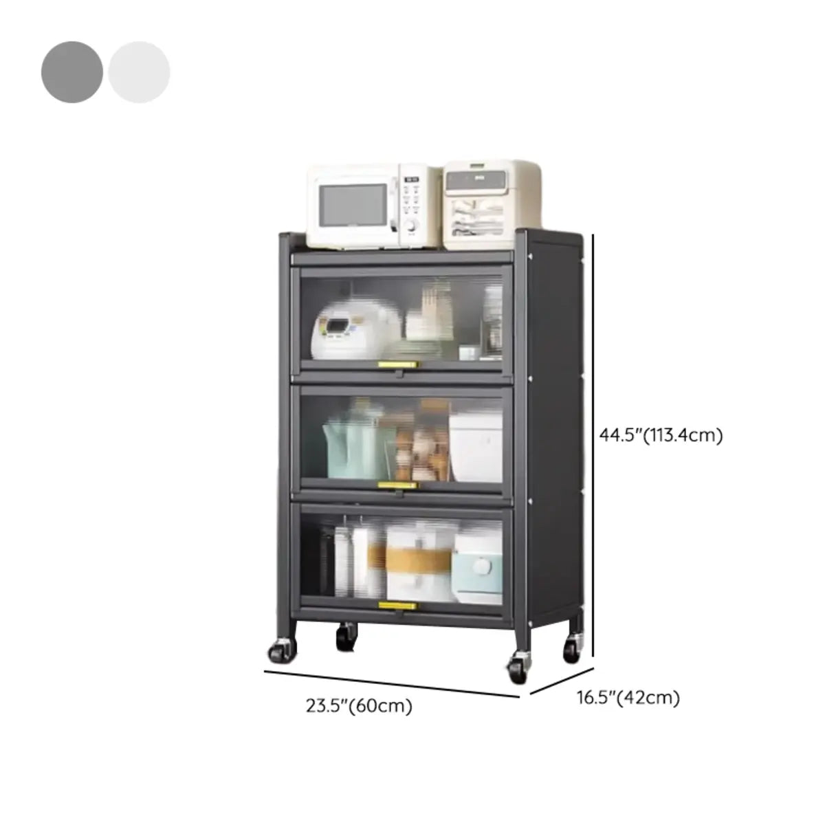 Steel Dining Hutch Storage China Cabinet Pantry Grey Image - 72