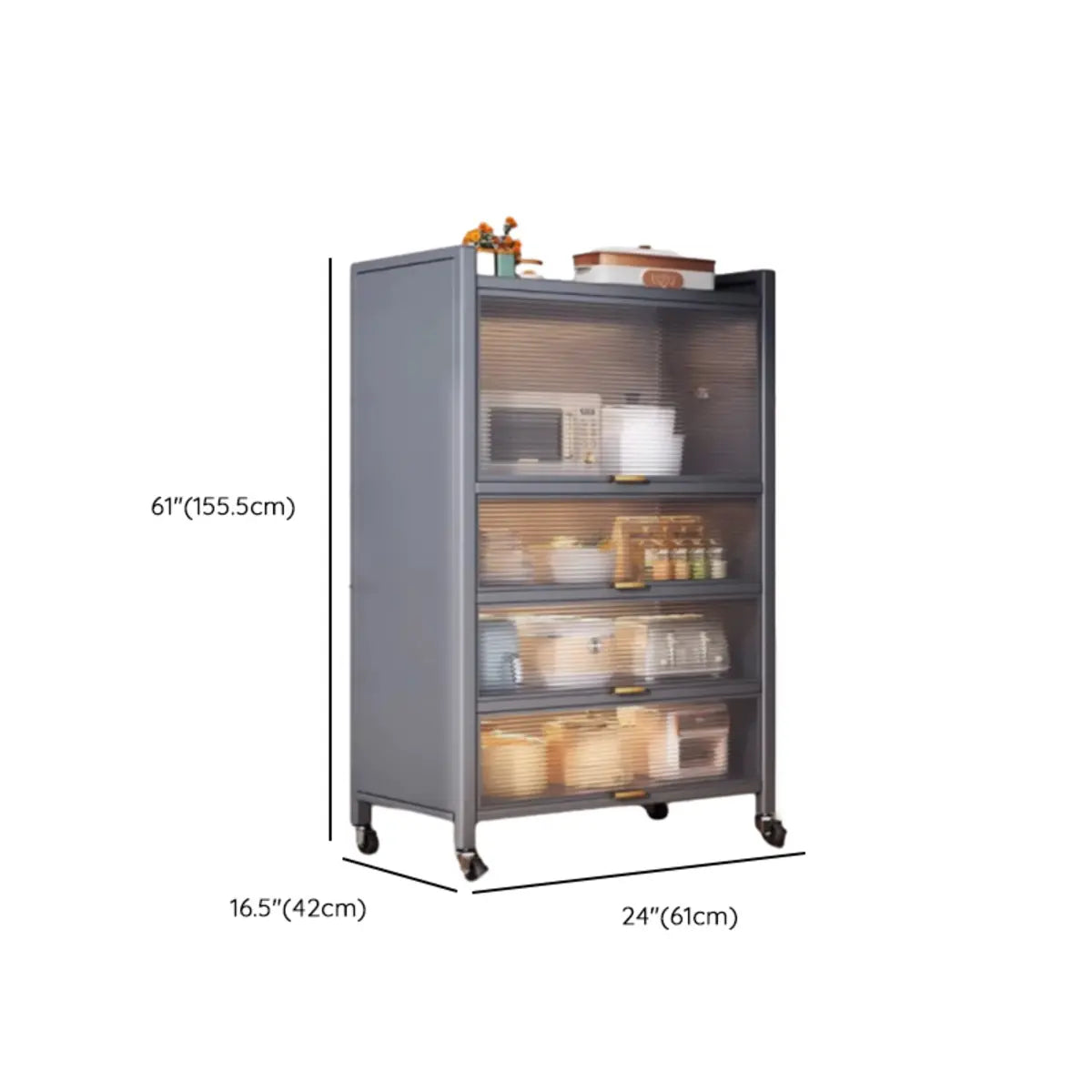 Steel Dining Hutch Storage China Cabinet Pantry Grey Image - 90