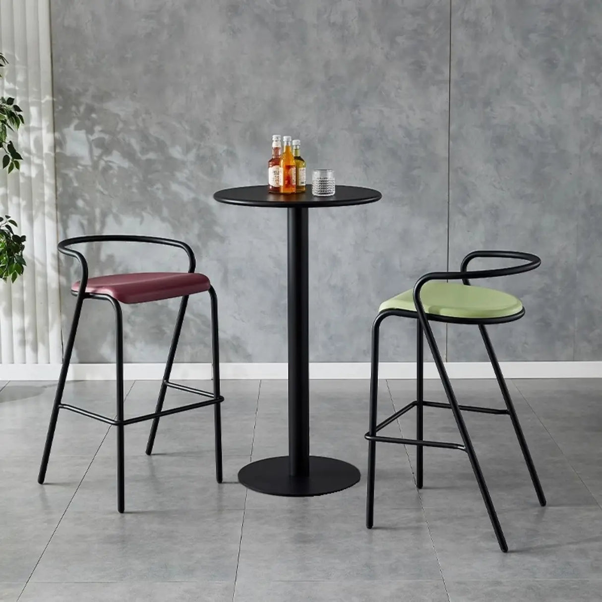 Steel Frame Bucket Bar Stool with Four-Leg and Footrest Image - 4