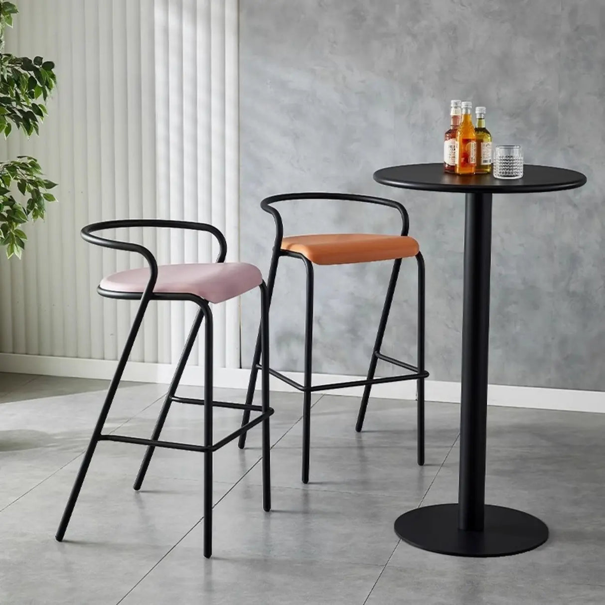 Steel Frame Bucket Bar Stool with Four-Leg and Footrest Image - 6