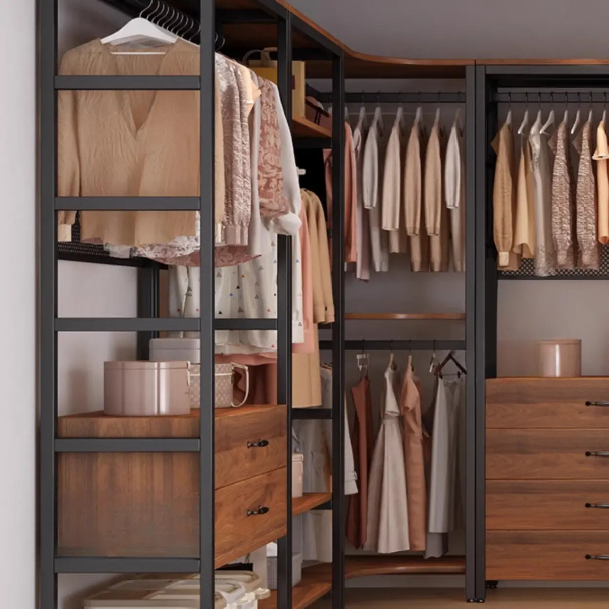 Steel Frame Closet Black Storage Drawer Hall Coat Rack Image - 11