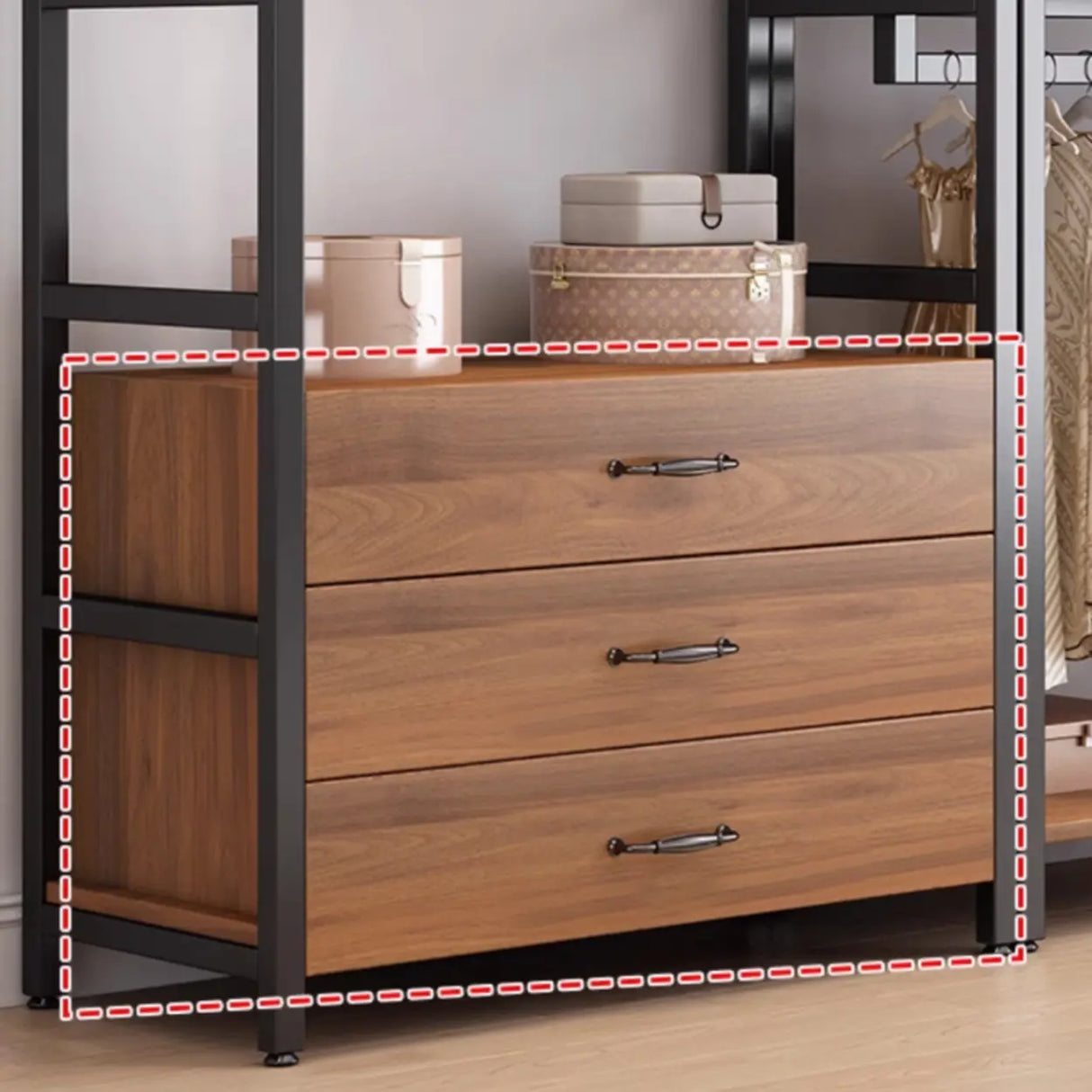 Steel Frame Closet Black Storage Drawer Hall Coat Rack Image - 12